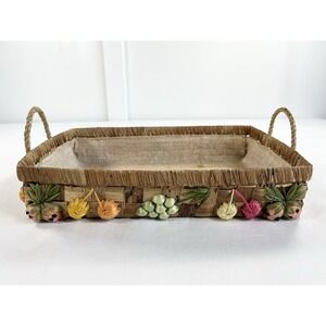 Vintage 70s Raffia Casserole Carrier Basket 3D Fruit Veggie Boho Pyrex Holder